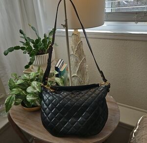 Aimee Kestenberg Black Quilted Leather Shoulder Bag with Gold Hardware